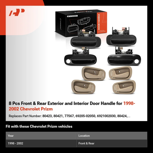 8 Pcs Front & Rear Exterior and Interior Door Handle for 1998-2002 Chevrolet Prizm