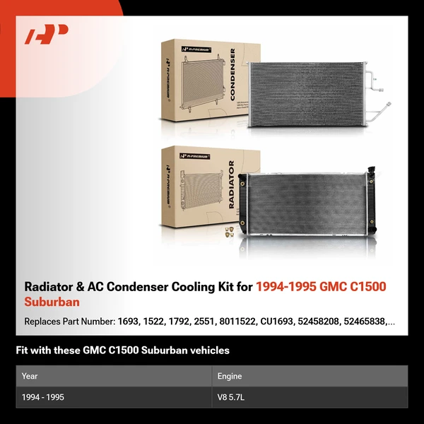 Radiator & AC Condenser Cooling Kit for 1994-1995 GMC C1500 Suburban