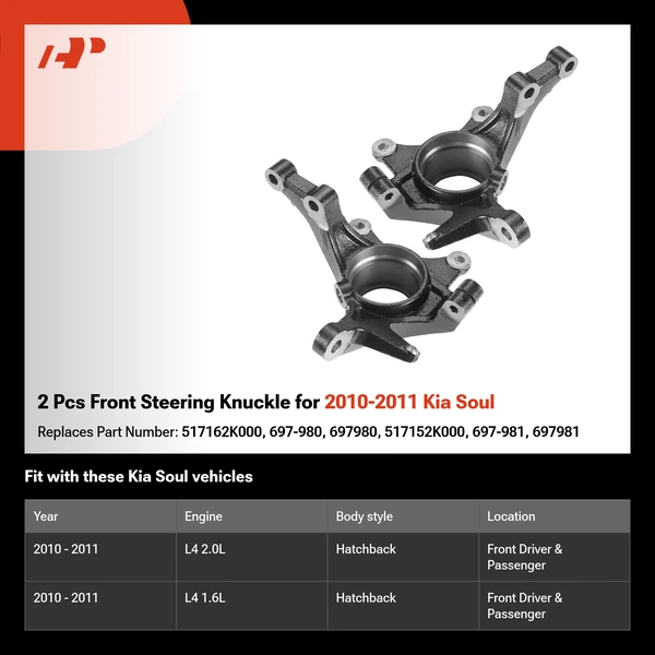 2 Pcs Front Steering Knuckle for 2010-2011 Kia Soul