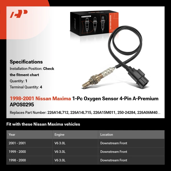 1998-2001 Nissan Maxima 1-Pc Oxygen Sensor 4-Pin A-Premium APOS0295