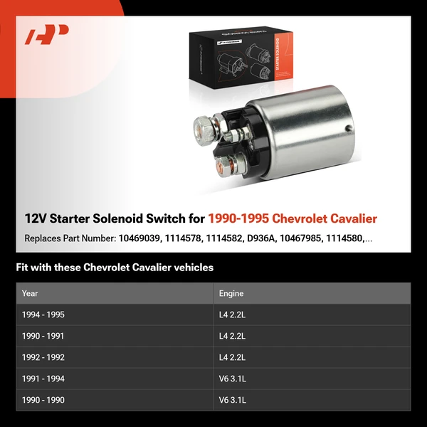 12V Starter Solenoid Switch for 1990-1995 Chevrolet Cavalier
