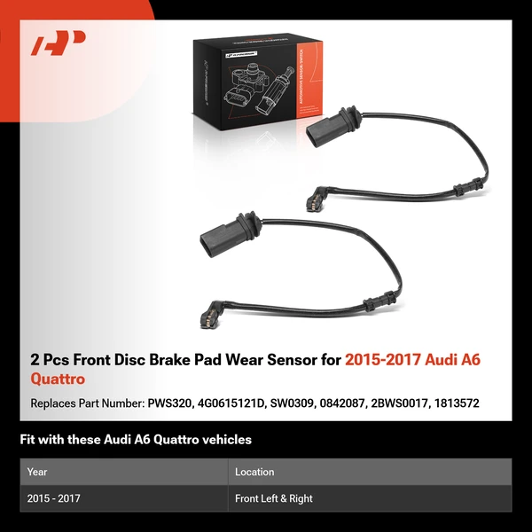 2 Pcs Front Disc Brake Pad Wear Sensor for 2015-2017 Audi A6 Quattro