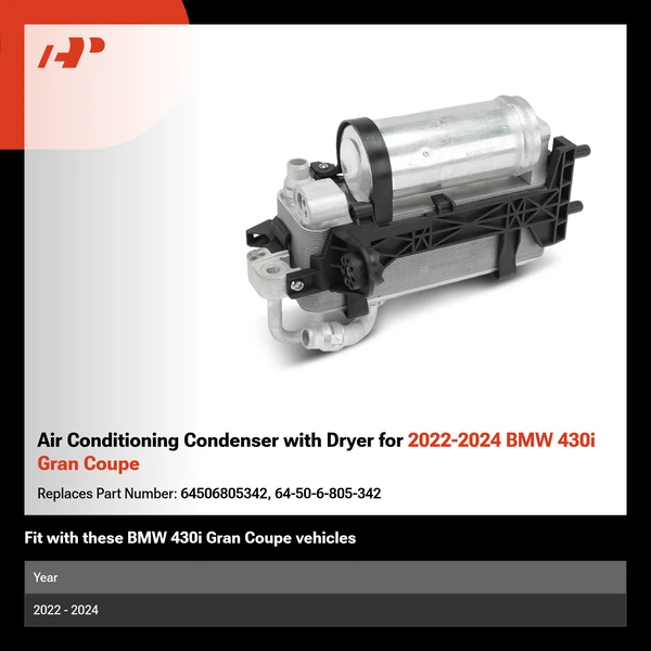 Air Conditioning Condenser with Dryer for 2022-2024 BMW 430i Gran Coupe