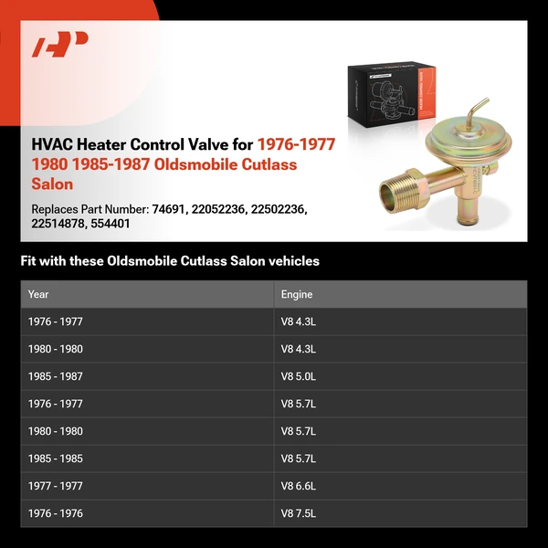 HVAC Heater Control Valve for 1976-1977 1980 1985-1987 Oldsmobile Cutlass Salon