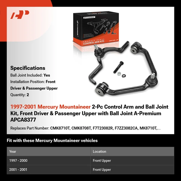 1997-2001 Mercury Mountaineer 2-Pc Control Arm and Ball Joint Kit, Front Driver & Passenger Upper with Ball Joint A-Premium APCA8377