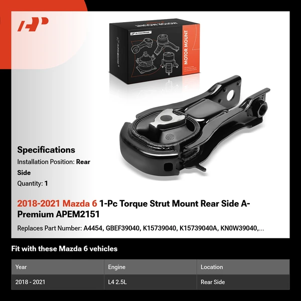 2018-2021 Mazda 6 1-Pc Torque Strut Mount Rear Side A-Premium APEM2151