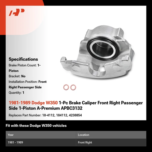 1981-1989 Dodge W350 1-Pc Brake Caliper Front Right Passenger Side 1-Piston A-Premium APBC3132