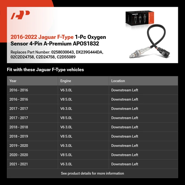 2016-2022 Jaguar F-Type 1-Pc Oxygen Sensor 4-Pin A-Premium APOS1832