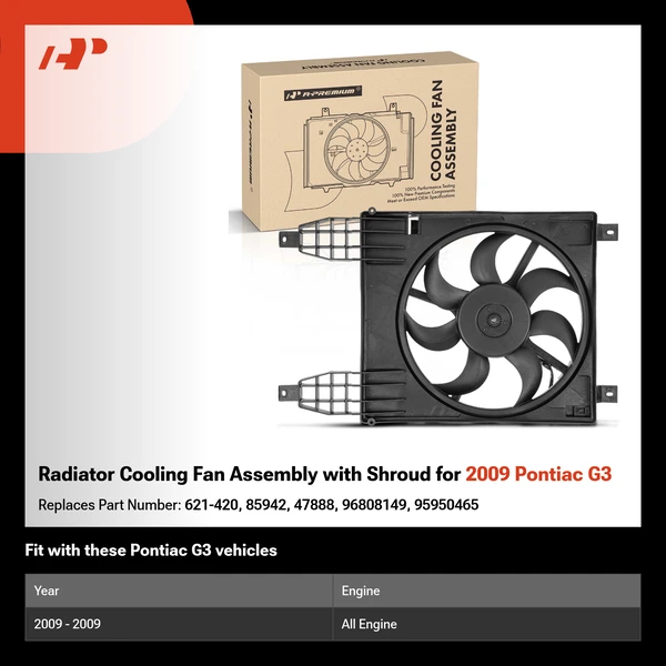 Radiator Cooling Fan Assembly with Shroud for 2009 Pontiac G3