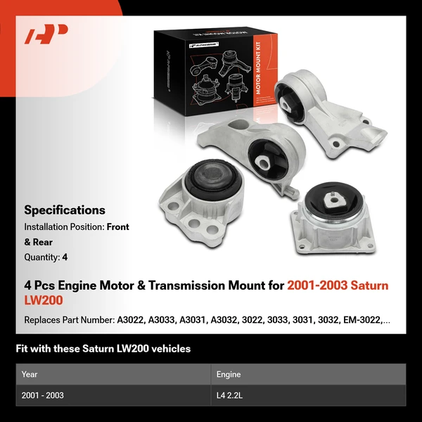 4 Pcs Engine Motor & Transmission Mount for 2001-2003 Saturn LW200