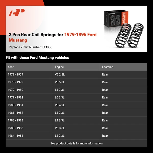 2 Pcs Rear Coil Springs for 1979-1995 Ford Mustang