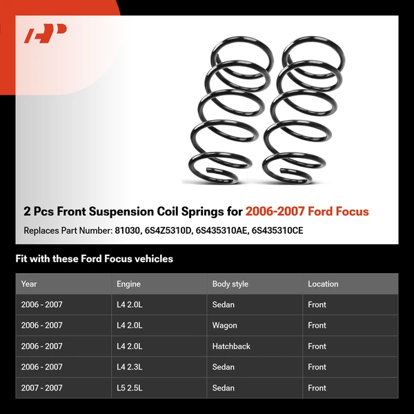 2 Pcs Front Suspension Coil Springs for 2006-2007 Ford Focus