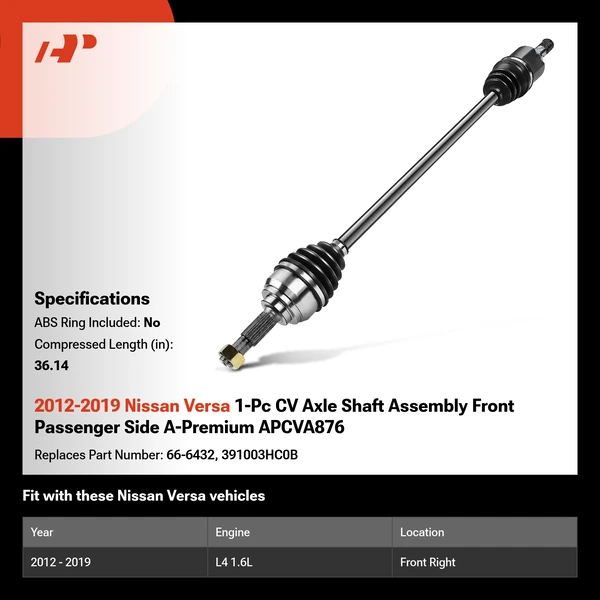 2012-2019 Nissan Versa 1-Pc CV Axle Shaft Assembly Front Passenger Side A-Premium APCVA876
