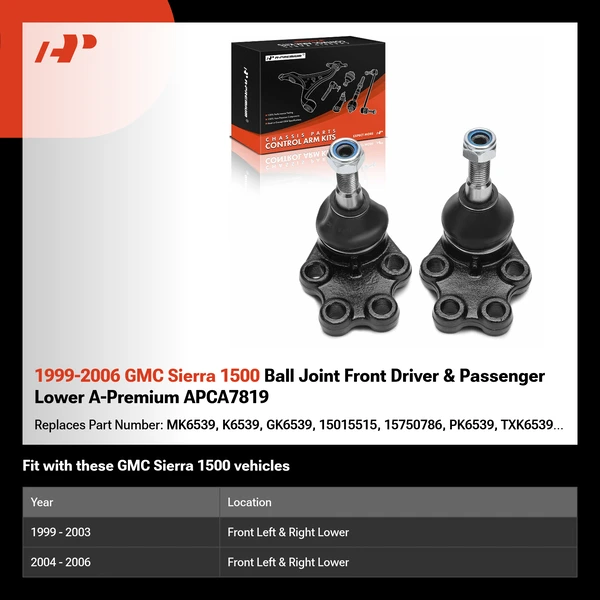1999-2006 GMC Sierra 1500 Ball Joint Front Driver & Passenger Lower A-Premium APCA7819