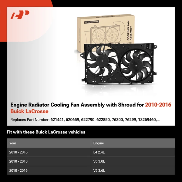 Engine Radiator Cooling Fan Assembly with Shroud for 2010-2016 Buick LaCrosse