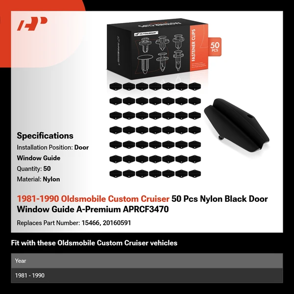 1981-1990 Oldsmobile Custom Cruiser 50 Pcs Nylon Black Door Window Guide A-Premium APRCF3470