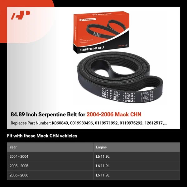 84.89 Inch Serpentine Belt for 2004-2006 Mack CHN