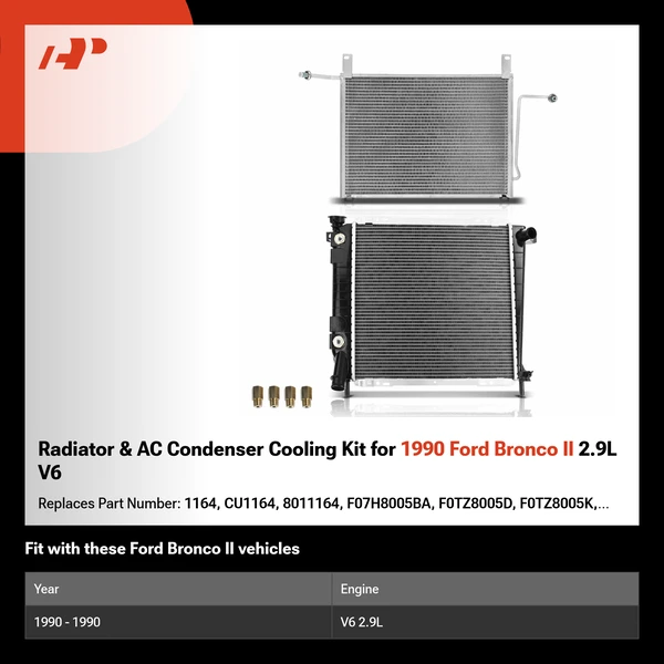 Radiator & AC Condenser Cooling Kit for 1990 Ford Bronco II 2.9L V6