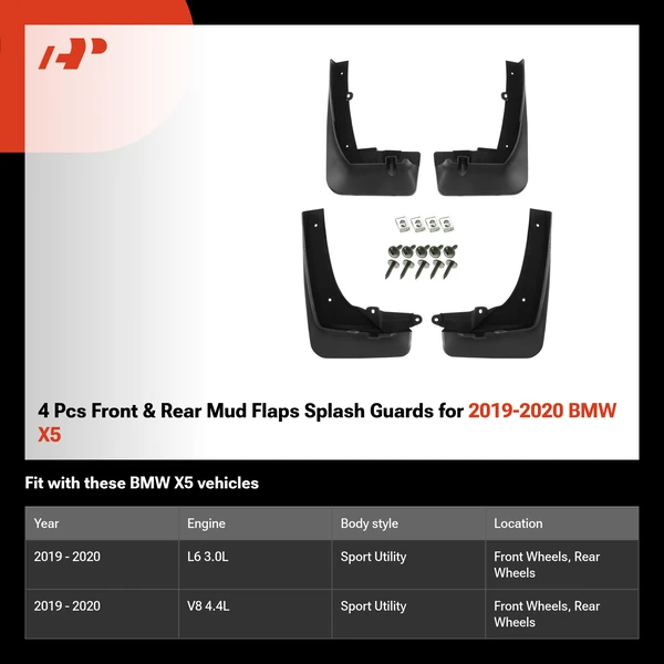 4 Pcs Front & Rear Mud Flaps Splash Guards for 2019-2020 BMW X5