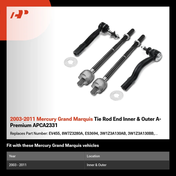 2003-2011 Mercury Grand Marquis Tie Rod End Inner & Outer A-Premium APCA2331