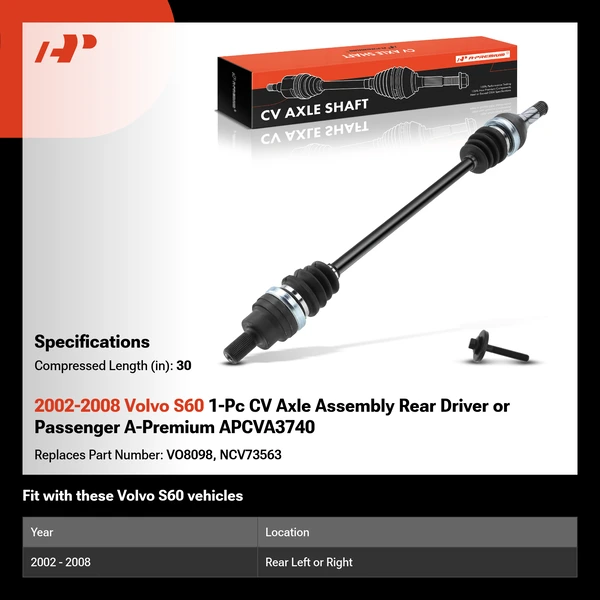 2002-2008 Volvo S60 1-Pc CV Axle Assembly Rear Driver or Passenger A-Premium APCVA3740