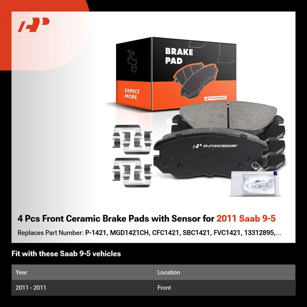 4 Pcs Front Ceramic Brake Pads with Sensor for 2011 Saab 9-5