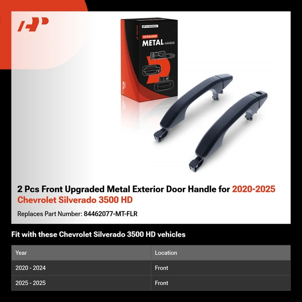 2 Pcs Front Upgraded Metal Exterior Door Handle for 2020-2025 Chevrolet Silverado 3500 HD