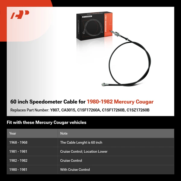 60 inch Speedometer Cable for 1980-1982 Mercury Cougar
