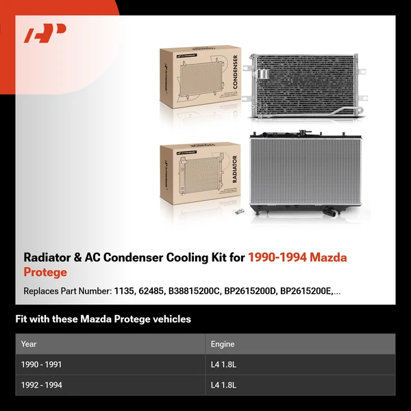 Radiator & AC Condenser Cooling Kit for 1990-1994 Mazda Protege