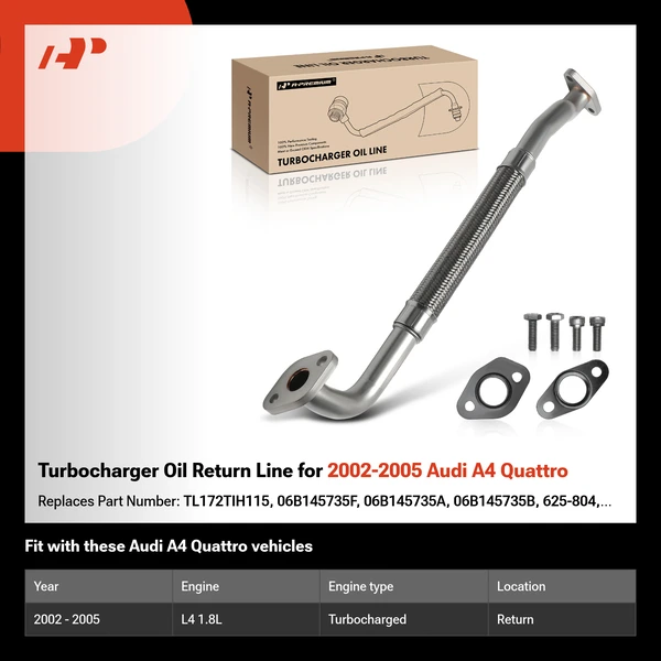 Turbocharger Oil Return Line for 2002-2005 Audi A4 Quattro