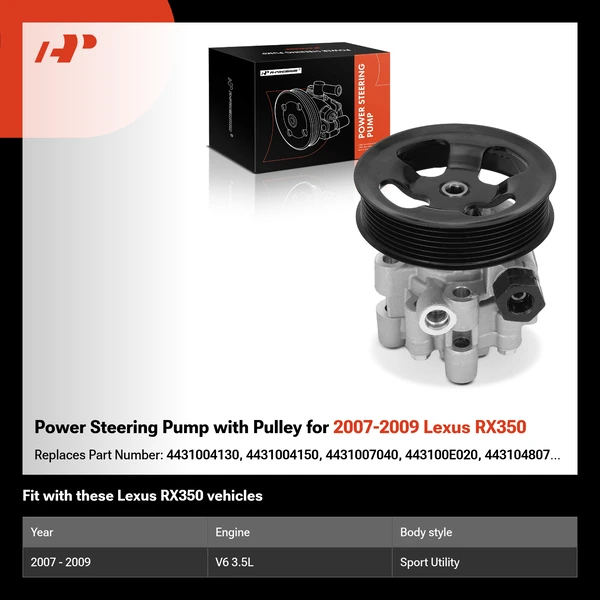 Power Steering Pump with Pulley for 2007-2009 Lexus RX350