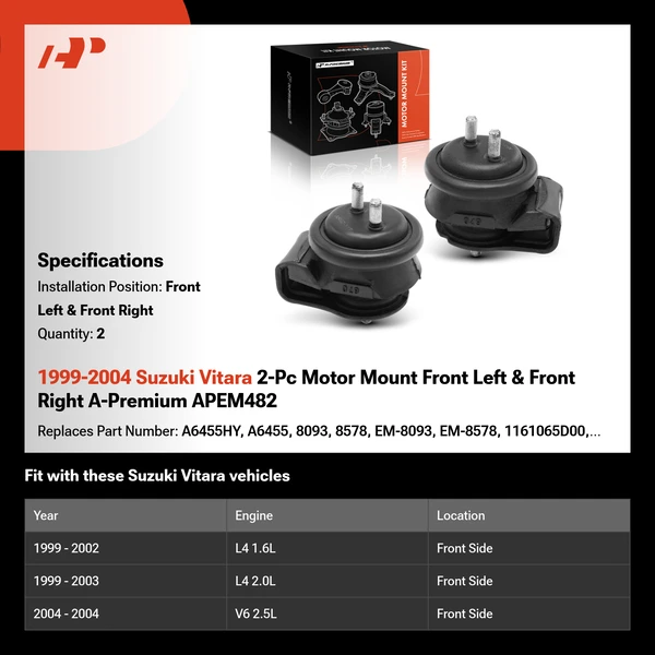 1999-2004 Suzuki Vitara 2-Pc Motor Mount Front Left & Front Right A-Premium APEM482