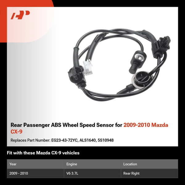 Rear Passenger ABS Wheel Speed Sensor for 2009-2010 Mazda CX-9
