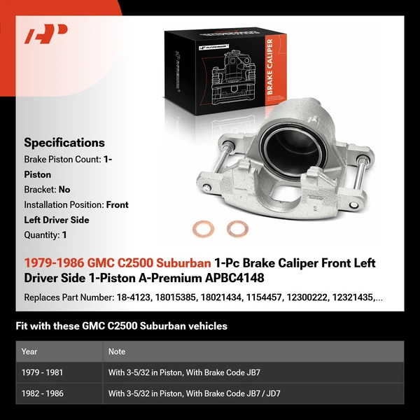 1979-1986 GMC C2500 Suburban 1-Pc Brake Caliper Front Left Driver Side 1-Piston A-Premium APBC4148