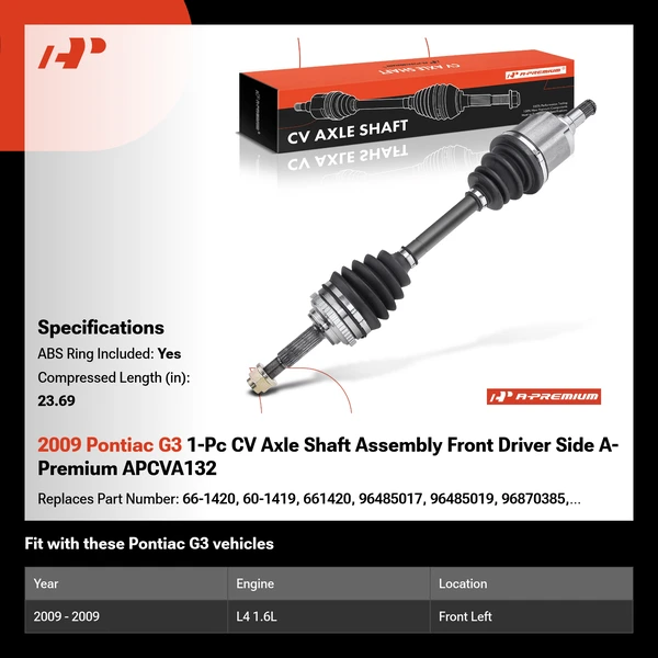 2009 Pontiac G3 1-Pc CV Axle Shaft Assembly Front Driver Side A-Premium APCVA132