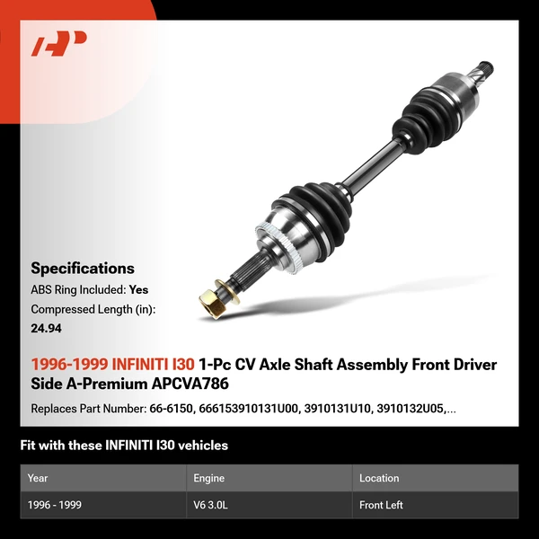 1996-1999 INFINITI I30 1-Pc CV Axle Shaft Assembly Front Driver Side A-Premium APCVA786