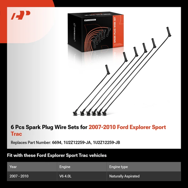 6 Pcs Spark Plug Wire Sets for 2007-2010 Ford Explorer Sport Trac