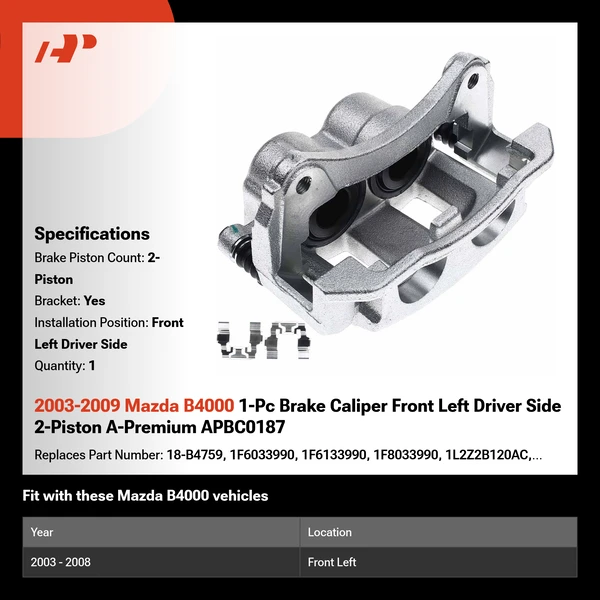 2003-2009 Mazda B4000 1-Pc Brake Caliper Front Left Driver Side 2-Piston A-Premium APBC0187