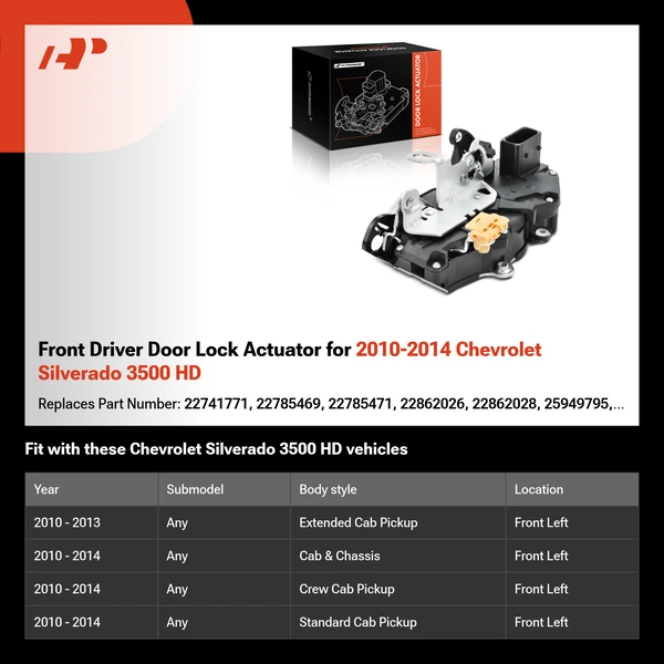 Front Driver Door Lock Actuator for 2010-2014 Chevrolet Silverado 3500 HD