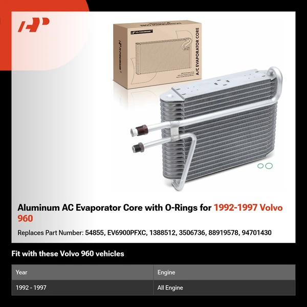 Aluminum AC Evaporator Core with O-Rings for 1992-1997 Volvo 960