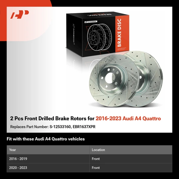 2 Pcs Front Drilled Brake Rotors for 2016-2023 Audi A4 Quattro