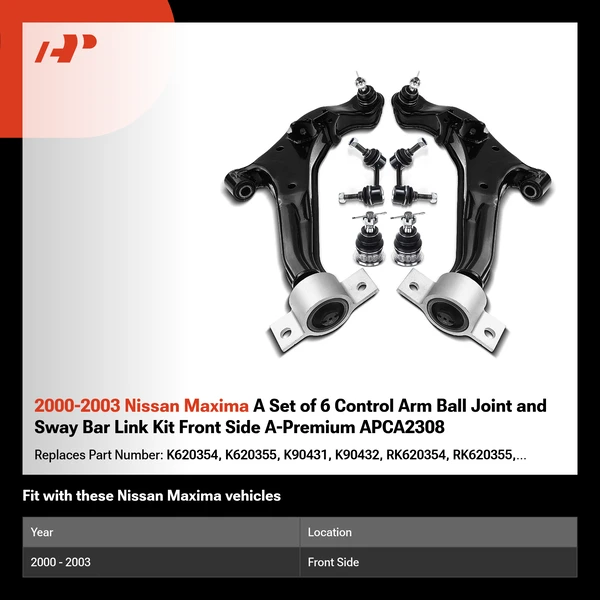2000-2003 Nissan Maxima A Set of 6 Control Arm Ball Joint and Sway Bar Link Kit Front Side A-Premium APCA2308