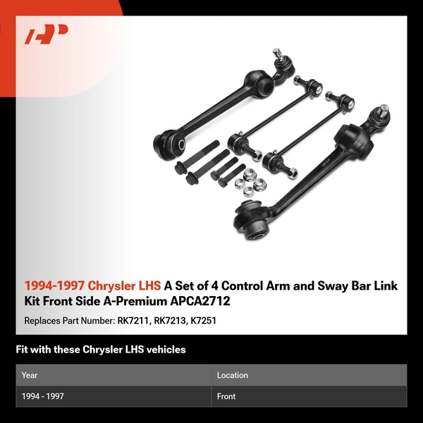 1994-1997 Chrysler LHS A Set of 4 Control Arm and Sway Bar Link Kit Front Side A-Premium APCA2712