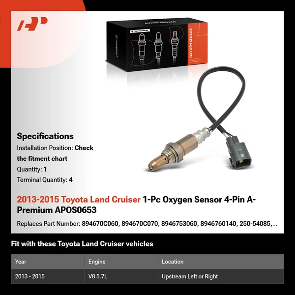2013-2015 Toyota Land Cruiser 1-Pc Oxygen Sensor 4-Pin A-Premium APOS0653