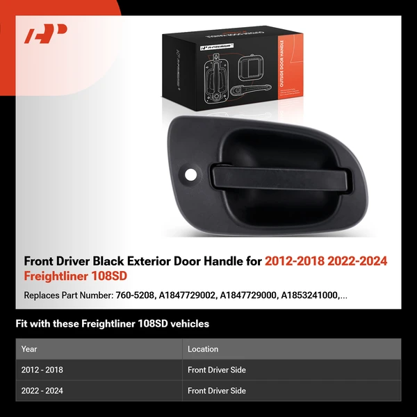 Front Driver Black Exterior Door Handle for 2012-2018 2022-2024 Freightliner 108SD