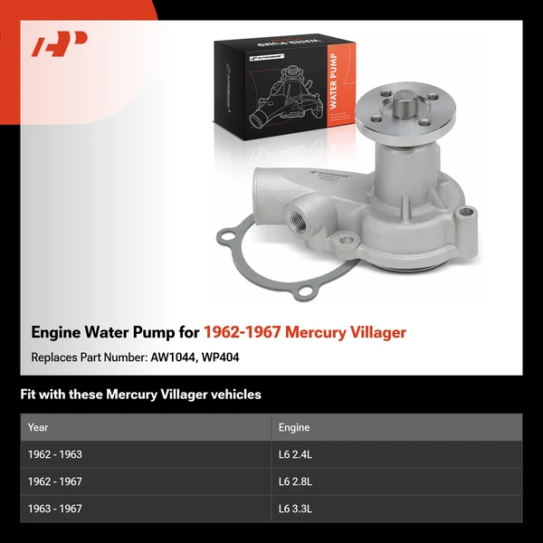 Engine Water Pump for 1962-1967 Mercury Villager