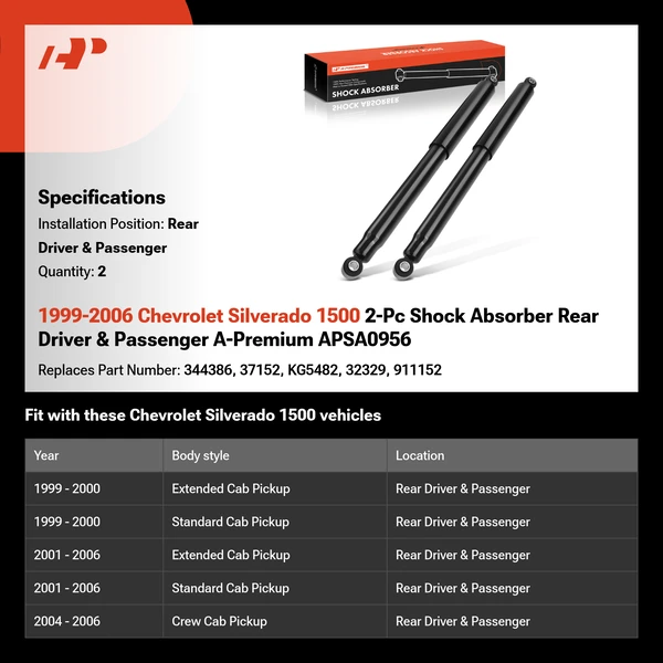 1999-2006 Chevrolet Silverado 1500 2-Pc Shock Absorber Rear Driver & Passenger A-Premium APSA0956