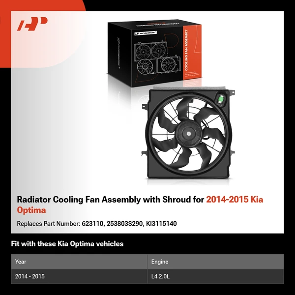 Radiator Cooling Fan Assembly with Shroud for 2014-2015 Kia Optima