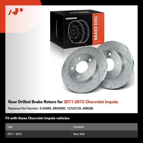 Rear Drilled Brake Rotors for 2011-2013 Chevrolet Impala