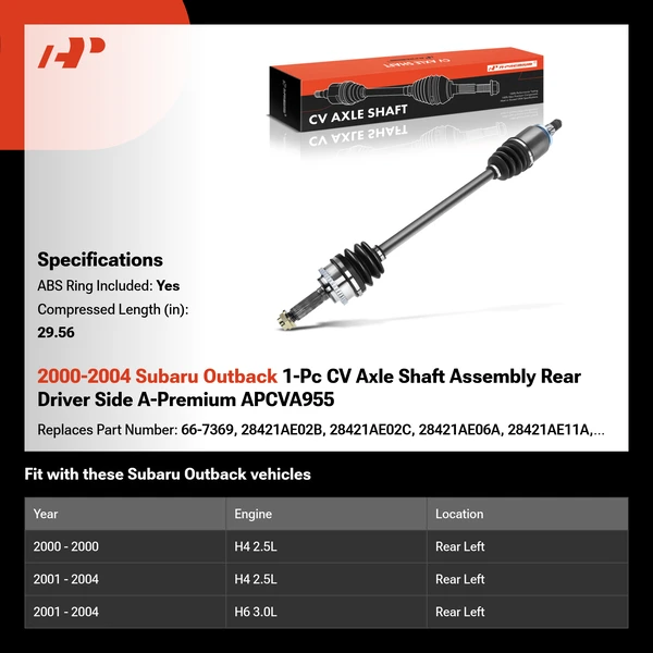 2000-2004 Subaru Outback 1-Pc CV Axle Shaft Assembly Rear Driver Side A-Premium APCVA955